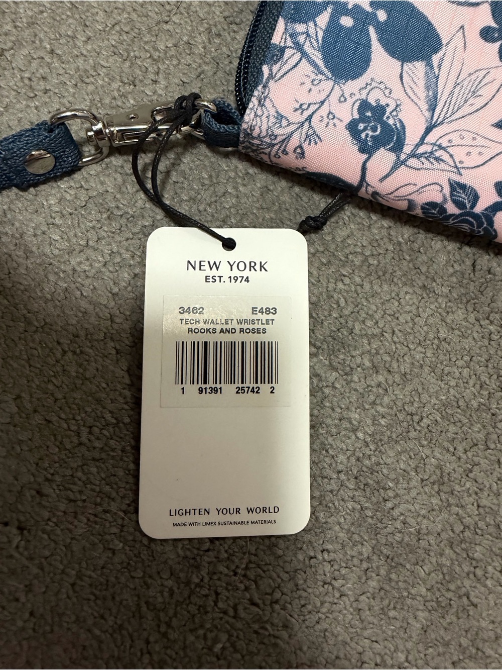 Lesportsac Pink Floral Wristlet with Navy Trim NWT - Picture 6 of 10